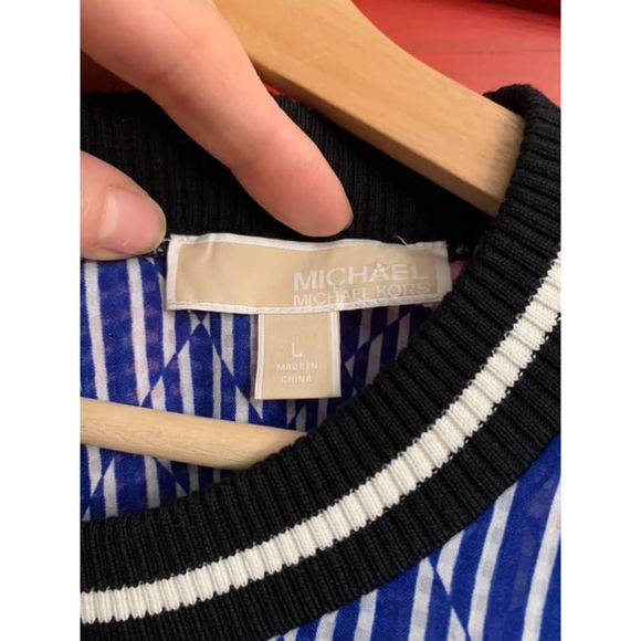 Michael Michael Kors Size Large Blouse Geometric Sheer with Sweater Cuffs Collar - Picture 3 of 3